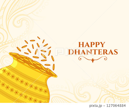 hindu festival happy dhanteras celebration background with golden coin kalasha hindu festival happy dhanteras celebration background with golden coin kalasha 127064884
