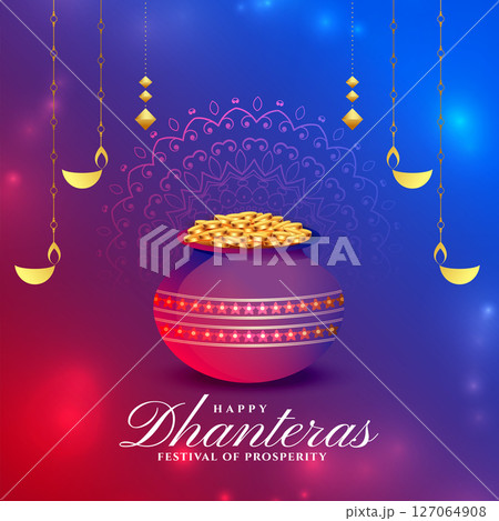 indian style happy dhanteras greetings background for ganpati and laxmi puja 127064908
