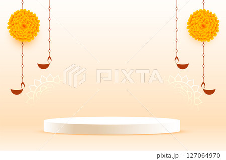 clean 3d podium display design for happy diwali festival of lights 127064970