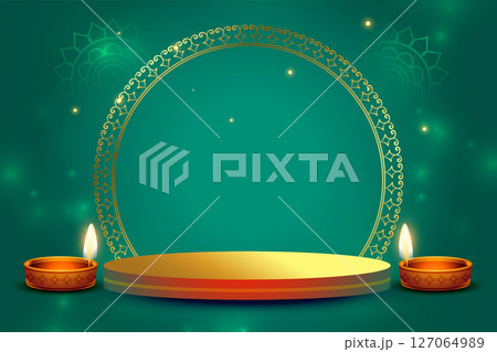 3d podium and diya design on shiny background for festival of lights vector 3d podium and diya design on shiny background for festival of lights vector 127064989
