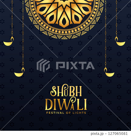 premium happy diwali background with hanging diya design 127065081
