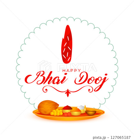 happy bhai dooj festive greeting card with pooja thali design happy bhai dooj festive greeting card with pooja thali design 127065187