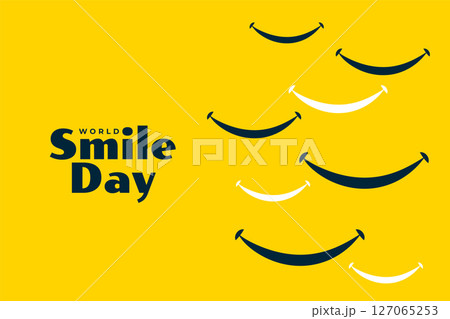 world smile day event background with cheerful and joyful smiles 127065253