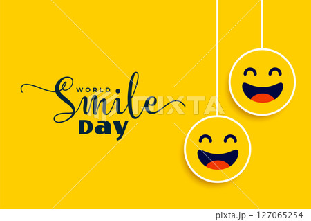 world smile day celebration card with laughter and cheerful hanging face 127065254