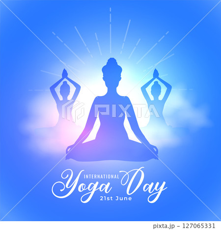 international yoga day background with smoke and light effect 127065331