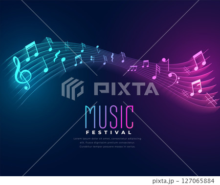 glowing neon notes and tunes music background for disco party theme glowing neon notes and tunes music background for disco party theme 127065884