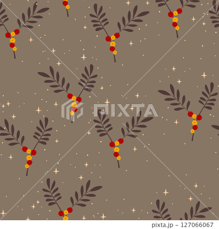 Christmas seamless pattern. Holiday Background with berry fruit. Doodle sprigs print. Design for hiliday card, poster, fabric, textile Christmas seamless pattern. Holiday Background with berry fruit. Doodle sprigs print. Design for hiliday card, poster, fabric, textile 127066067