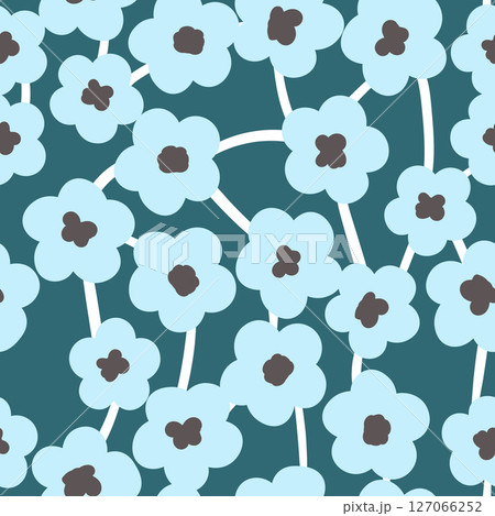 Seamless floral pattern based on traditional folk art ornaments. Colorful flowers on color background. Scandinavian style. Sweden nordic style. Vector illustration. Simple minimalistic pattern Seamless floral pattern based on traditional folk art ornaments. Colorful flowers on color background. Scandinavian style. Sweden nordic style. Vector illustration. Simple minimalistic pattern 127066252