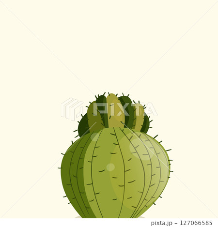 Tall succulent cactuses with thorns on color background. Vector drawing set illustration for icon, game, packaging, banner. Wild west, western, cowboy concept. Copy spase 127066585