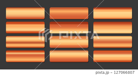 Metallic gradient collection with shiny rainbow hologram. Holographic foil texture, golden, yellow gradation. Vector set for frame, ribbon, border, other design 127066807