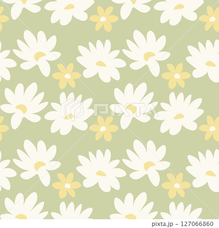 Seamless blooming floral pattern based on hand drawn art ornaments. Colorful flowers on color background. Vector illustration. Simple minimalistic pattern for fabric, textile Seamless blooming floral pattern based on hand drawn art ornaments. Colorful flowers on color background. Vector illustration. Simple minimalistic pattern for fabric, textile 127066860