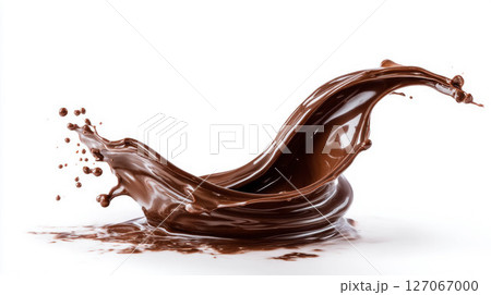 Rich chocolate splash creating dynamic shapes and textures in a vibrant, appetizing display 127067000