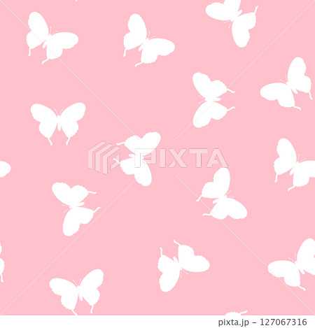 Seamless pattern with funny colorful Butterflies, flowers. Color flat vector illustration for invitation, poster, card, textile, fabric. Butterfly graphic design print. Trendy animal motif wallpaper 127067316