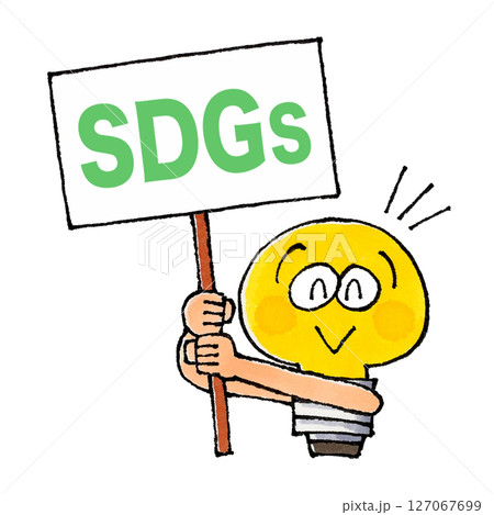 SDGsの看板を持つ電球のキャラクター 127067699