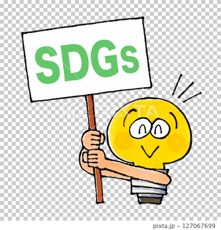 SDGsの看板を持つ電球のキャラクター 127067699