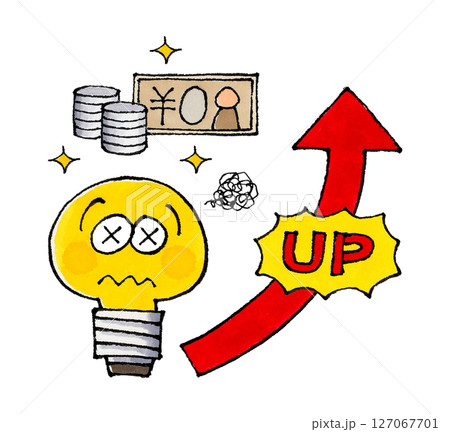電気代値上げに困る電球のキャラクター 電気代値上げに困る電球のキャラクター 127067701