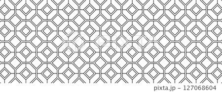 Tile floor or wall background with hexagon and square shapes. Ceramic mosaic texture. Cafe or restaurant interior ornament. Black and white geometric print. Vector graphic illustration Tile floor or wall background with hexagon and square shapes. Ceramic mosaic texture. Cafe or restaurant interior ornament. Black and white geometric print. Vector graphic illustration 127068604