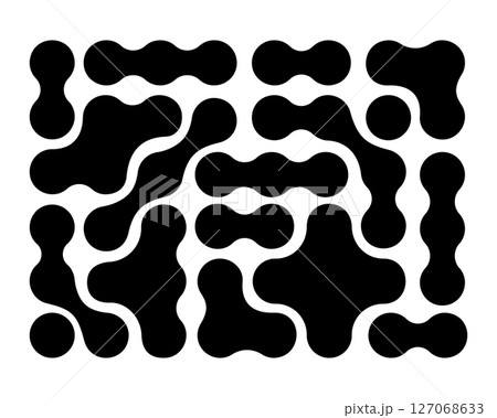 Metaball pattern. Fluid drops or amorphous shapes background. Organic blobs, neurons or molecules isolated on white background. Modern abstract print with connected dots. Vector graphic illustration 127068633