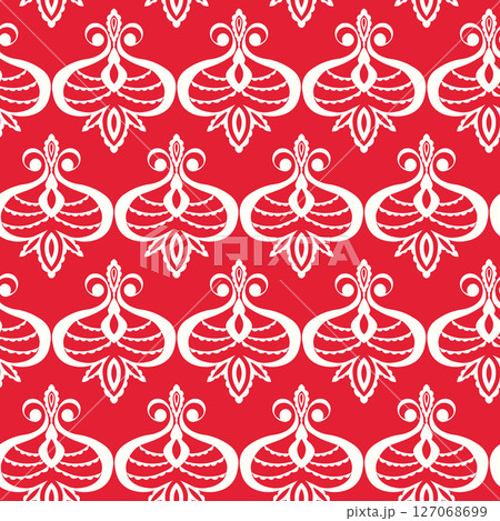 Seamless vintage pattern with curls. Wallpaper in the style of Baroque. Floral ornament. Ethnic tribal background. Vector illustration, template design for cloth, packaging, card, fabric 127068699