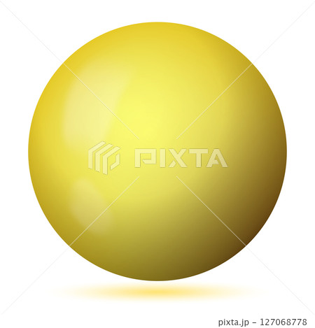Glass yellow ball or precious pearl. Glossy realistic ball, 3D sphere. Abstract vector illustration highlighted on a white background. Big metal bubble with shadow Glass yellow ball or precious pearl. Glossy realistic ball, 3D sphere. Abstract vector illustration highlighted on a white background. Big metal bubble with shadow 127068778