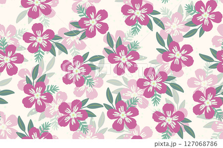 Seamless floral pattern based on traditional folk art ornaments. Colorful flowers on light background. Scandinavian style. Sweden nordic style. Vector illustration. Simple minimalistic pattern 127068786