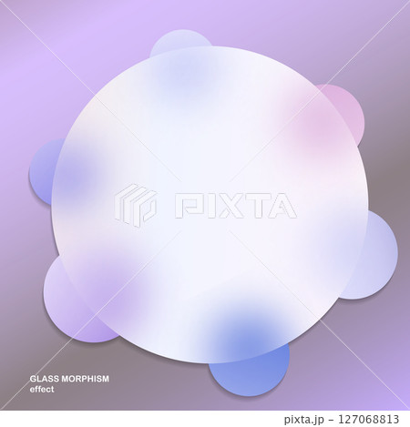 Modern background with glass morphism vector effect. Transparent glass card design. Glassmorphism trend style. Abstract banner with colored, white circles with blur and shadows. Vector illustration 127068813