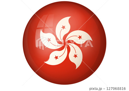 Flag of Hong Kong. National symbol in official colors. Template icon. Abstract vector background. Round glass light ball, 3D big bubble, sphere 127068816