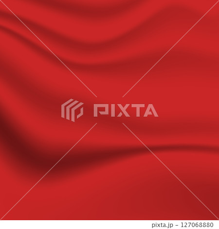 Silk red background. Abstract vector pattern with copy space. Liquid wave texture, smooth drapery wallpaper. Wedding fabric, satin. Wavy design for banner, card, postcard, backdrop 127068880