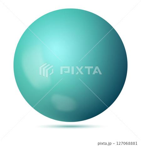 Glass blue ball or precious pearl. Glossy realistic ball, 3D sphere. Abstract vector illustration highlighted on a white background. Big metal bubble with shadow 127068881