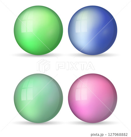 Set with glass colorful balls. Glossy realistic ball, 3D abstract vector illustration highlighted on a white background. Big metal bubble with shadow 127068882