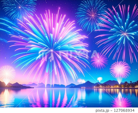夜空に浮かぶ花火　イラスト 127068934
