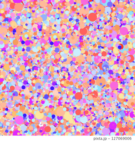 Abstract hand drown polka dots background. White dotted seamless pattern with rainbow circles. Template design for for Birthday, party holiday, banner, textile, fabric. Summer confetti illustration 127069006