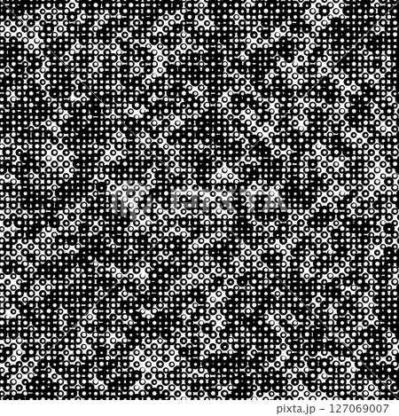 Abstract fashion monochrome polka dots background. Black and white seamless pattern with textured circles. Template design for invitation, poster, card, flyer, banner, textile, fabric. Halftone card 127069007