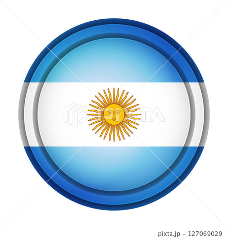 Glass light ball with flag of Argentina. Round sphere, template icon. Argentinian National symbol. Glossy realistic ball, 3D abstract vector illustration highlighted on a white background. Big bubble 127069029
