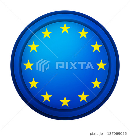 Glass light ball with European Union flag. Round sphere, template icon. EU national symbol. Glossy realistic ball, 3D abstract vector illustration highlighted on a white background. Big bubble 127069036