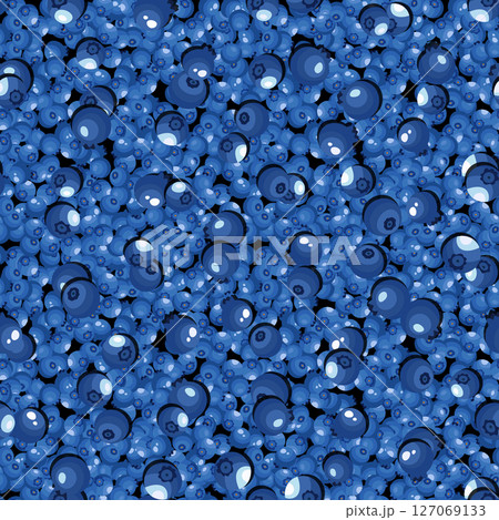 Seamless pattern with blueberry on black background. Natural fresh ripe tasty blueberries. Vector illustration for background, packaging, textile, fabric and various other designs 127069133