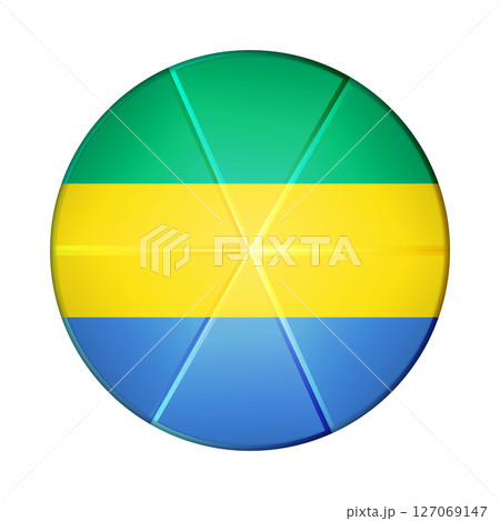 Glass light ball with flag of Gabon. Round sphere, template icon. National symbol. Glossy realistic ball, 3D abstract vector illustration highlighted on a white background. Big bubble 127069147