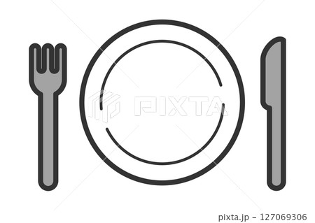 お皿とフォークとナイフのイラスト　 127069306