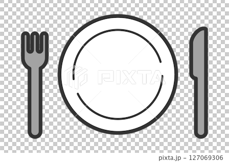 お皿とフォークとナイフのイラスト　 127069306