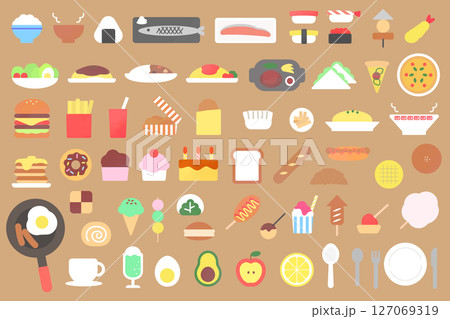 手描きタッチの食べ物アイコン素材集 127069319