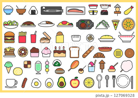 飲食関連に使える食べ物アイコン素材 カラー 主線あり 127069328