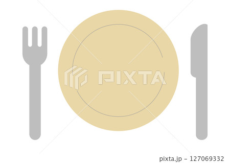おしゃれなお皿とフォークとナイフのイラスト　 127069332