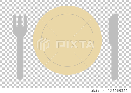 おしゃれなお皿とフォークとナイフのイラスト　 127069332