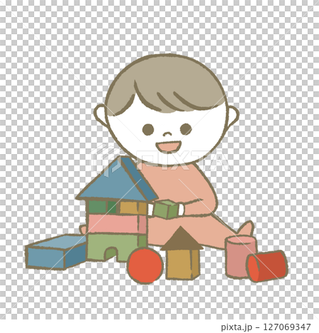 玩積木的孩子,粉紅色 玩積木的孩子,粉紅色 127069347