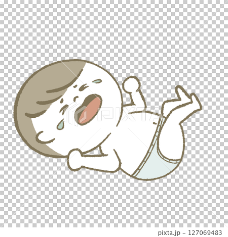 Baby in diaper lying down crying Baby in diaper lying down crying 127069483