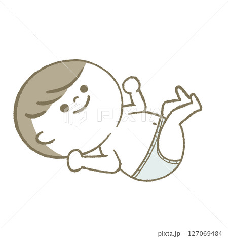 寝転ぶおむつの赤ちゃん　笑顔 127069484