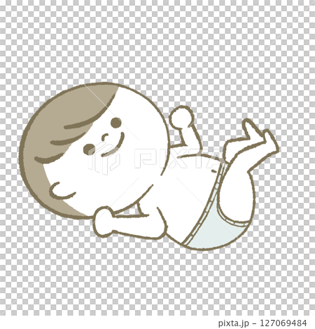 寝転ぶおむつの赤ちゃん　笑顔 127069484