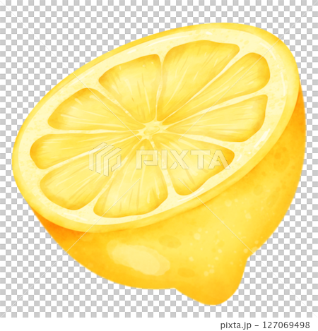 set of lemon slices and slices with leaves isolated on white background 127069498