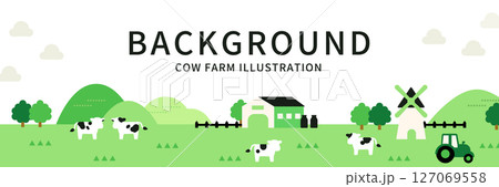 牛と風車の牧場背景・酪農イメージ・シンプルな田園風景イラスト 牛と風車の牧場背景・酪農イメージ・シンプルな田園風景イラスト 127069558