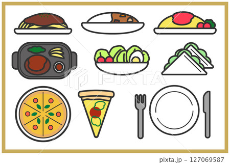 洋食・純喫茶のメニューイラストセット　ポップ　主線あり 127069587